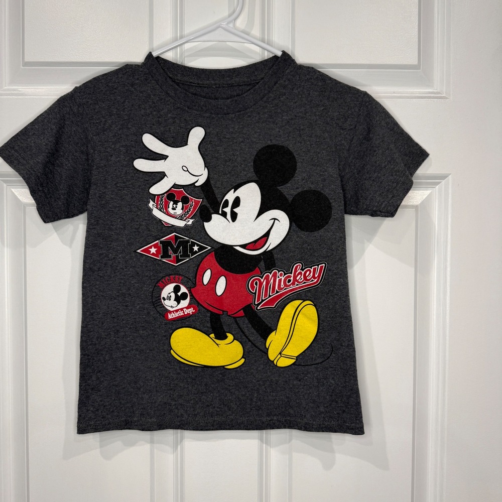 Disney Mickey Mouse Kids Graphic T-Shirt m Grey Athletic Varsity Size S 6/7